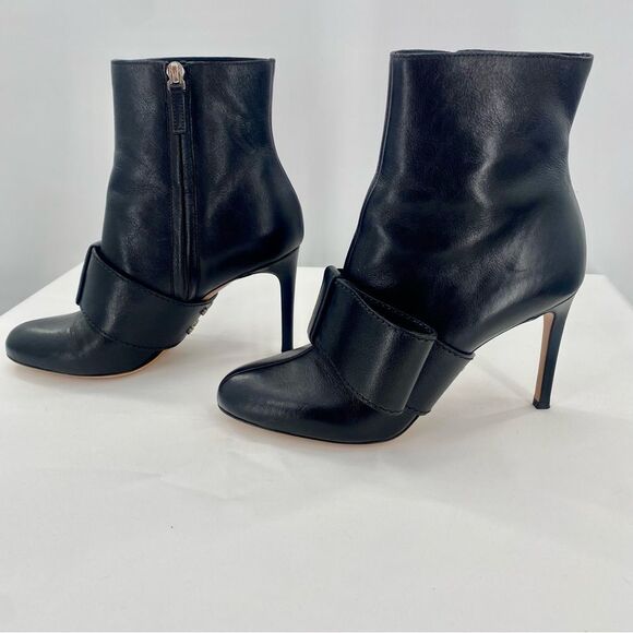 VALENTINO GARAVANI Black Leather Stiletto Ankle Booties Heels - Picture 4 of 14